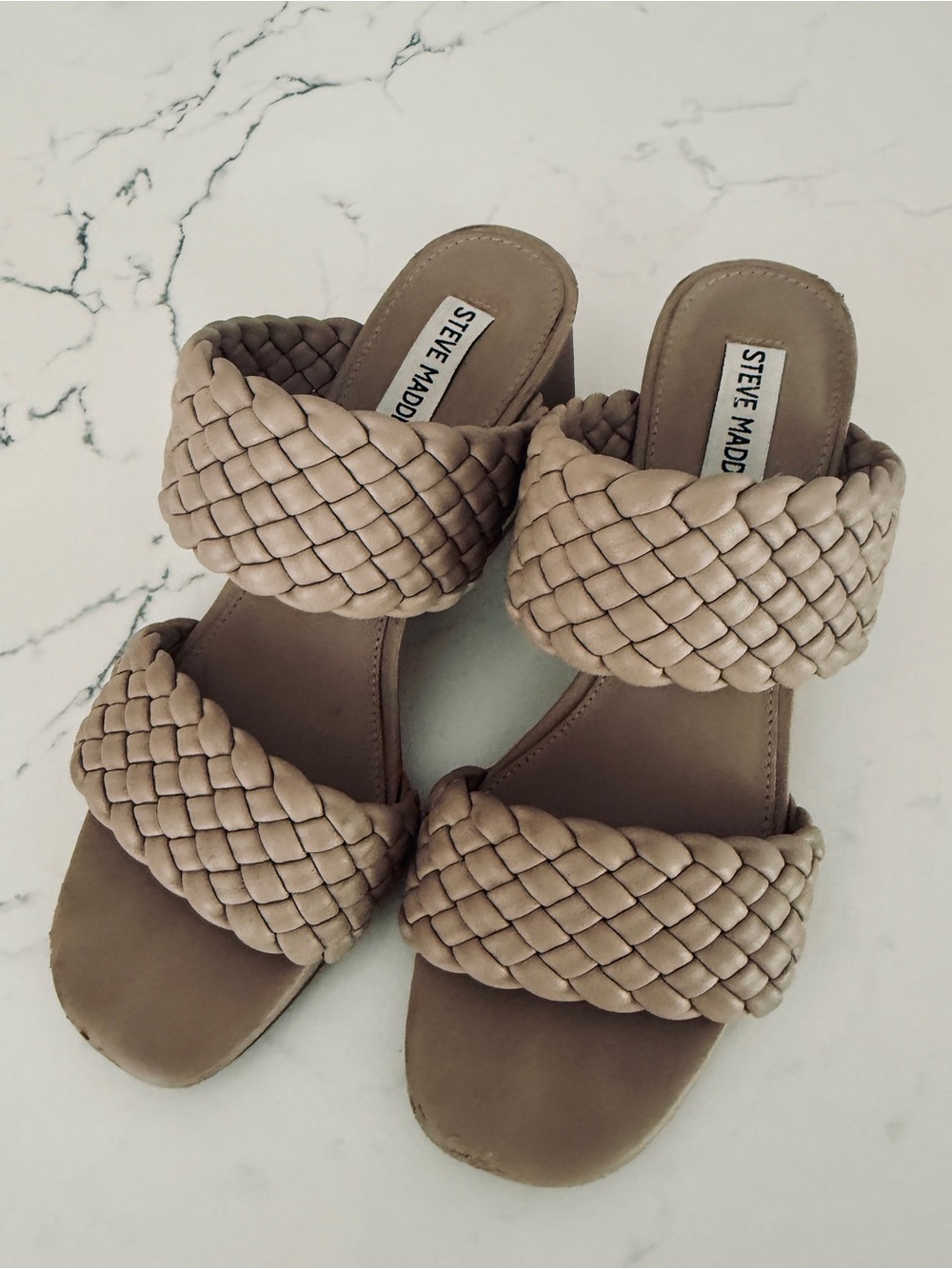 Steve Madden Braided Double-Strap Slide Sandals in Taupe